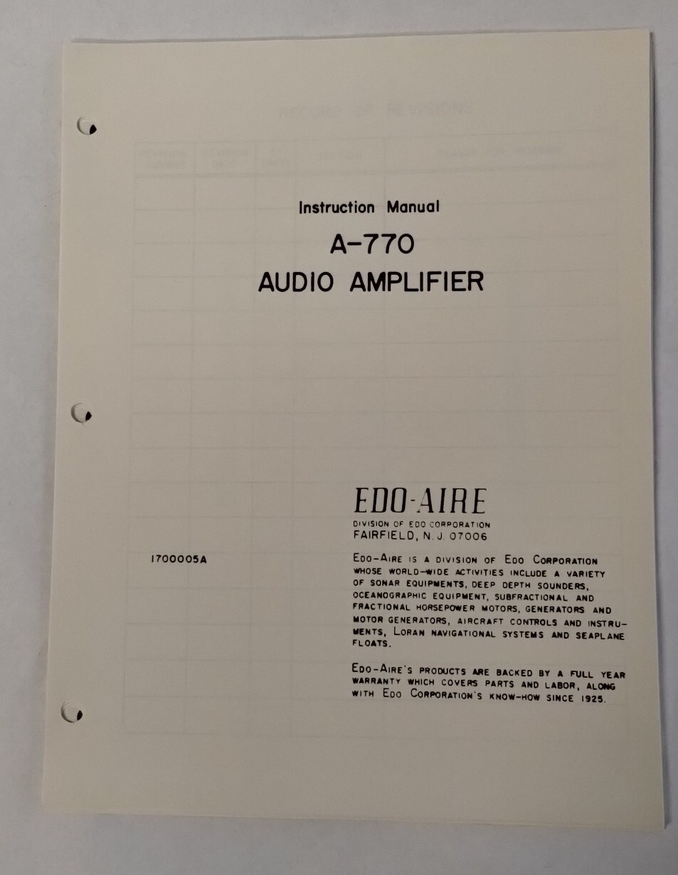 Edo-Aire A-770 Audio Amplifier Instruction Manual-Copy