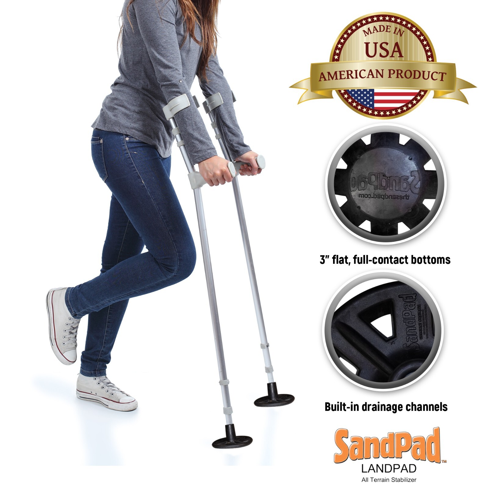 SandPad LandPad All Terrain Stabilizer Crutch Tips (Paired Pack)