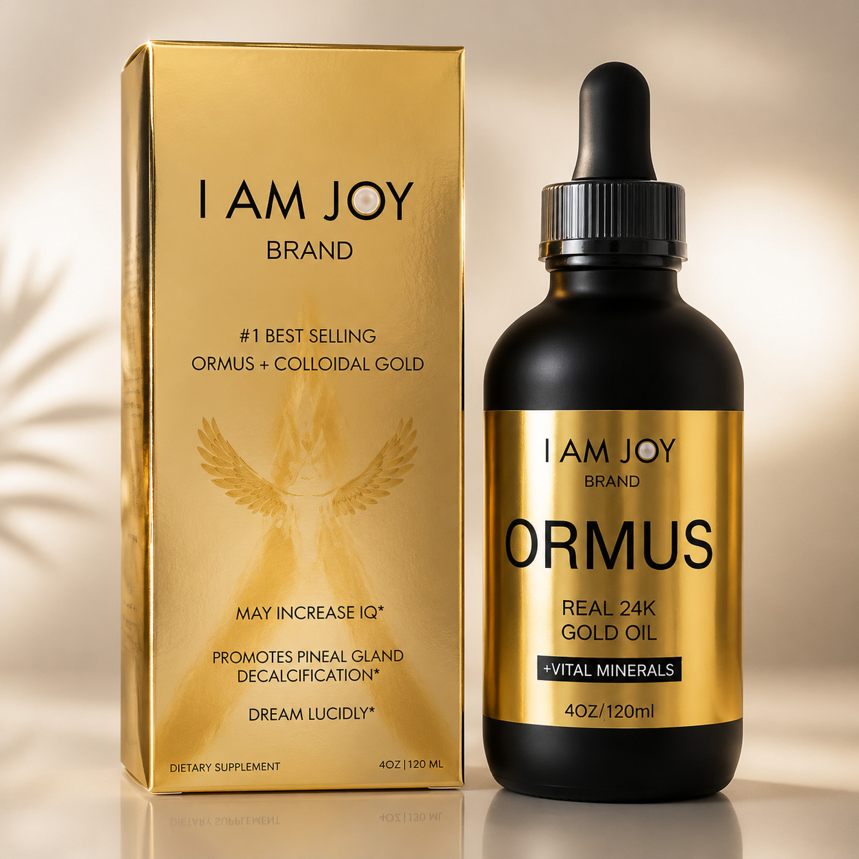 I AM JOY 24K Gold Ormus Oil 4 oz Liquid - Meditation Focus 80 Caps