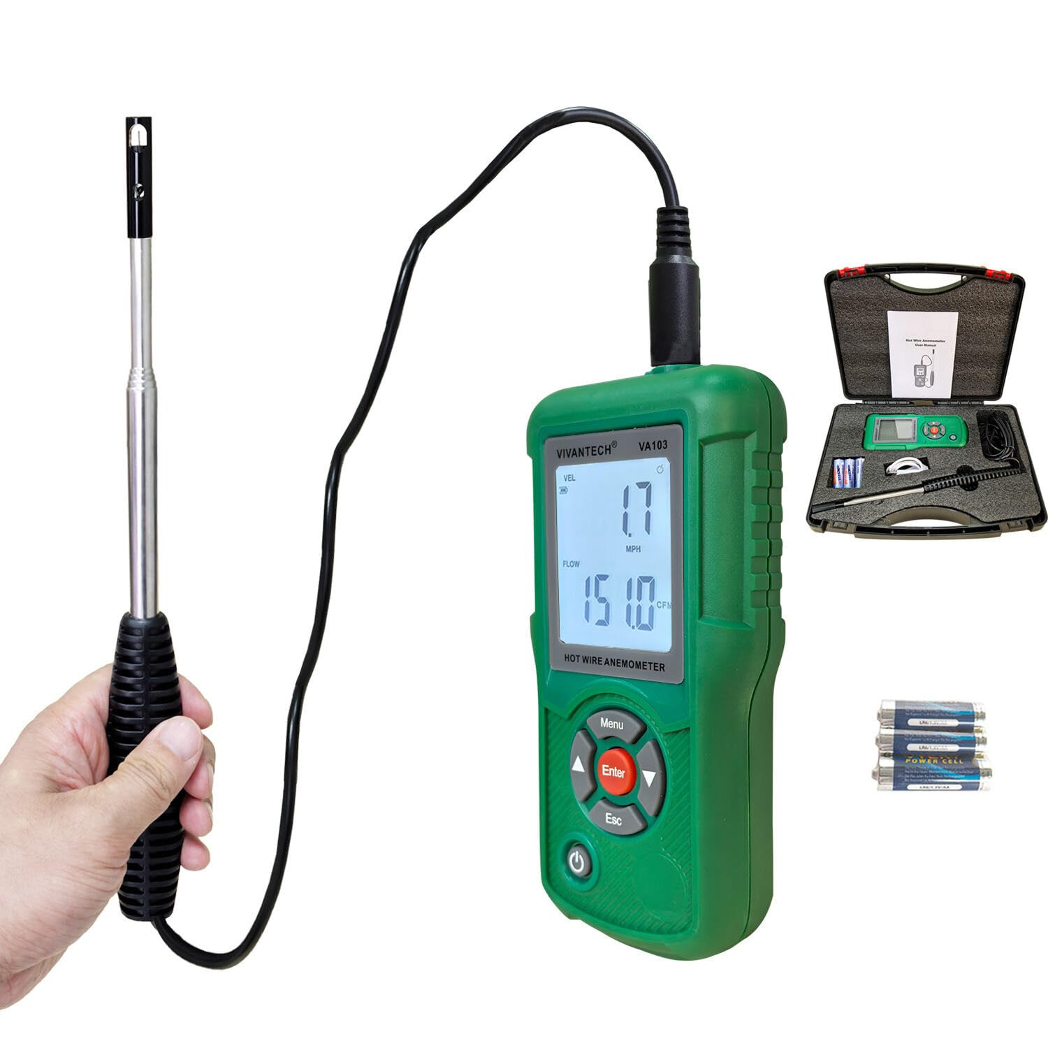 Professional-Grade Hot Wire Anemometer with Backlit LCD – Accurate Air Flow Mete