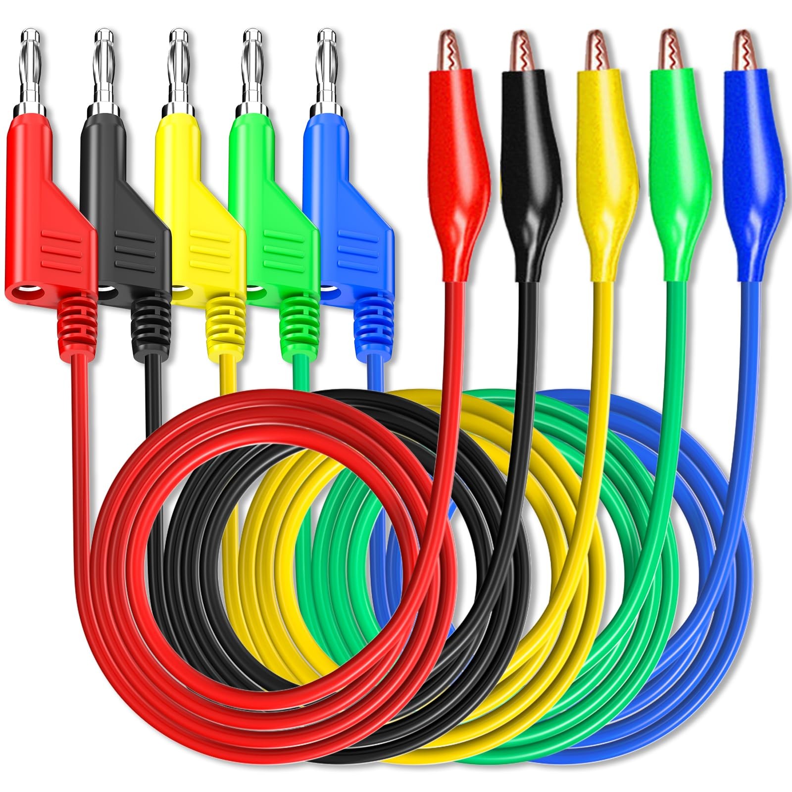 4mm Stackable Banana Plug to Alligator Clips Test Leads, 5 Colors