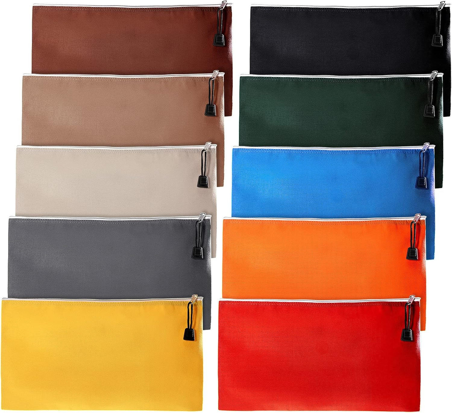 10 Pieces Tool Pouch Metal Zipper Utility Storage Bags Canvas Organizer 12x7 Set