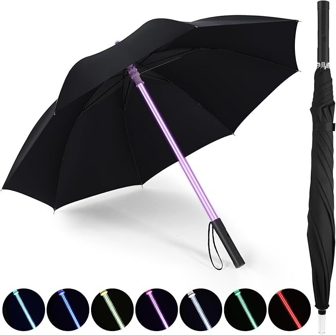 LED Laser Sword Light Up Umbrella With 7 Color Changing With Flashlight Handle