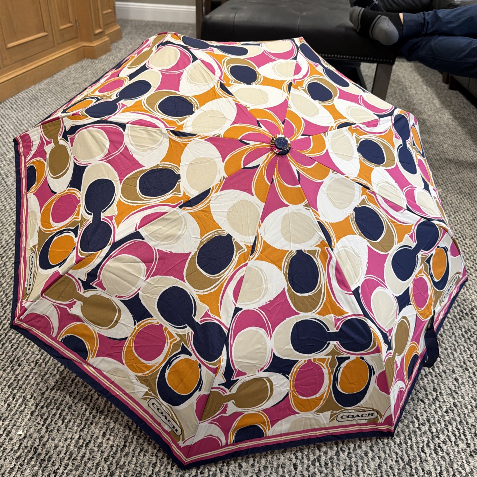 Coach Compact Folding Umbrella Logo Pattern with Wrist Strap for Women