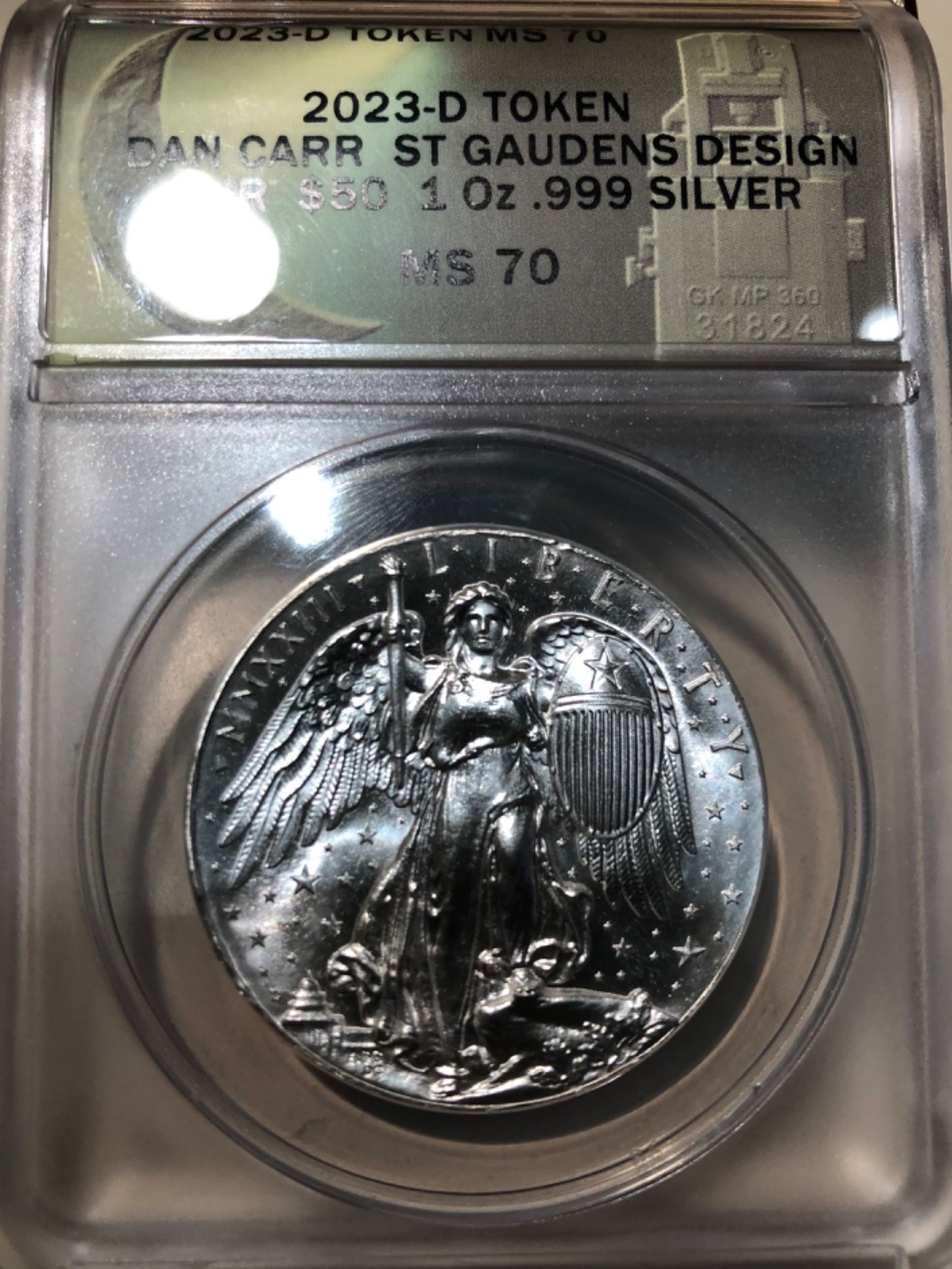 D. Carr, 2023-D St. Gaudens UHR $50, 1 oz. .999 Silver MS70