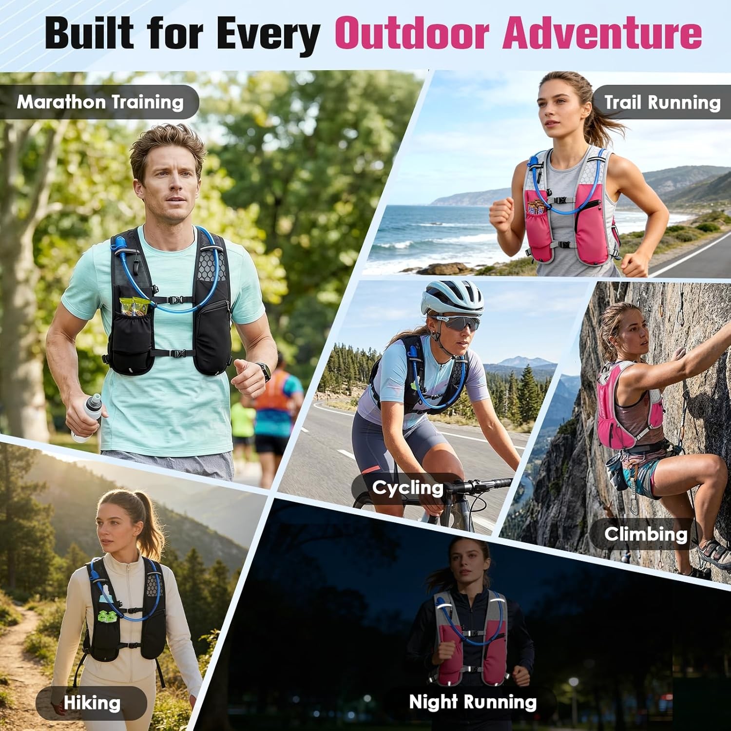 Running Hydration Vest Backpack 2L Water Bladder Hiking Cycling Pack
