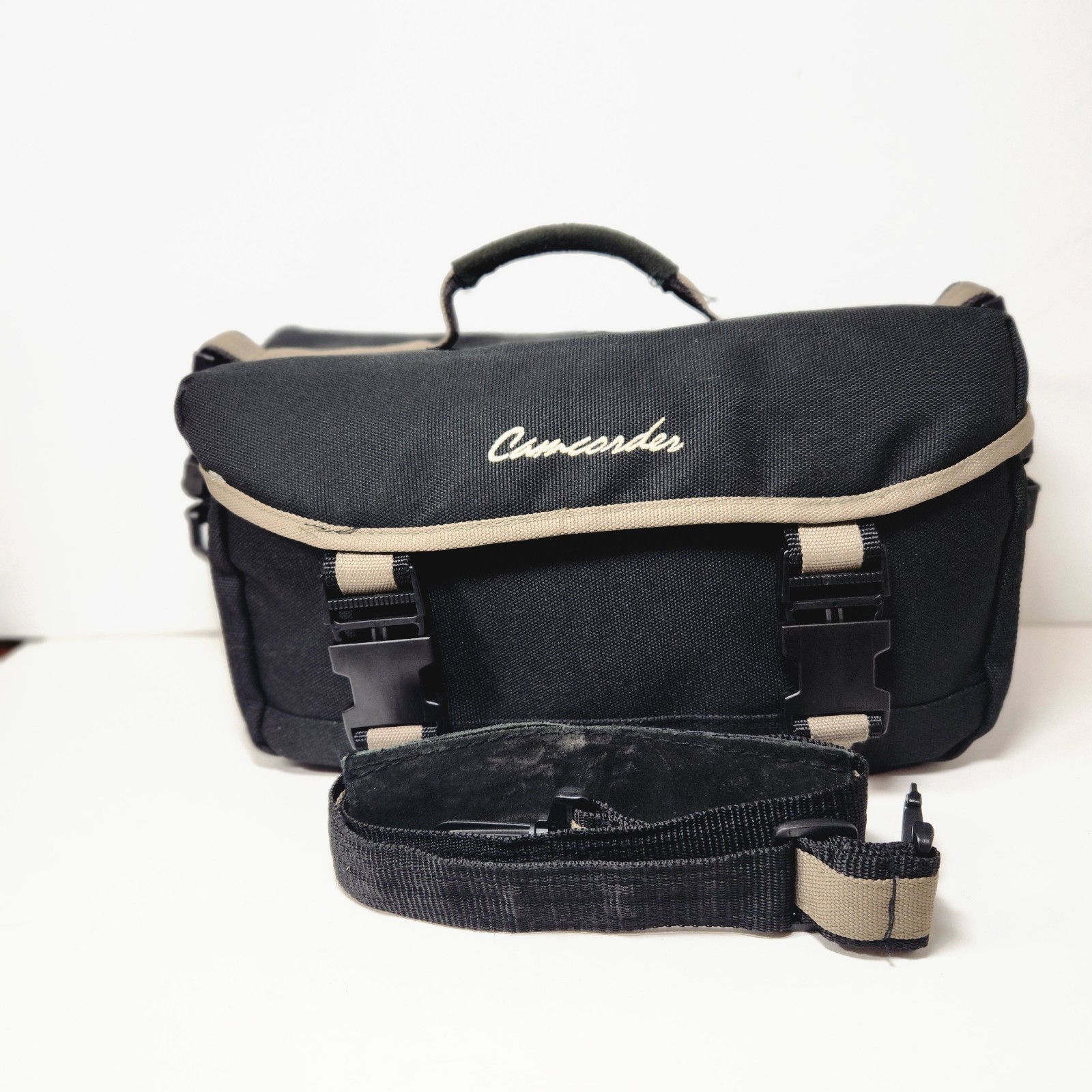 Camcorder Bag With Adjustable Shoulder Strap And Multable Pockets  Black Canvas