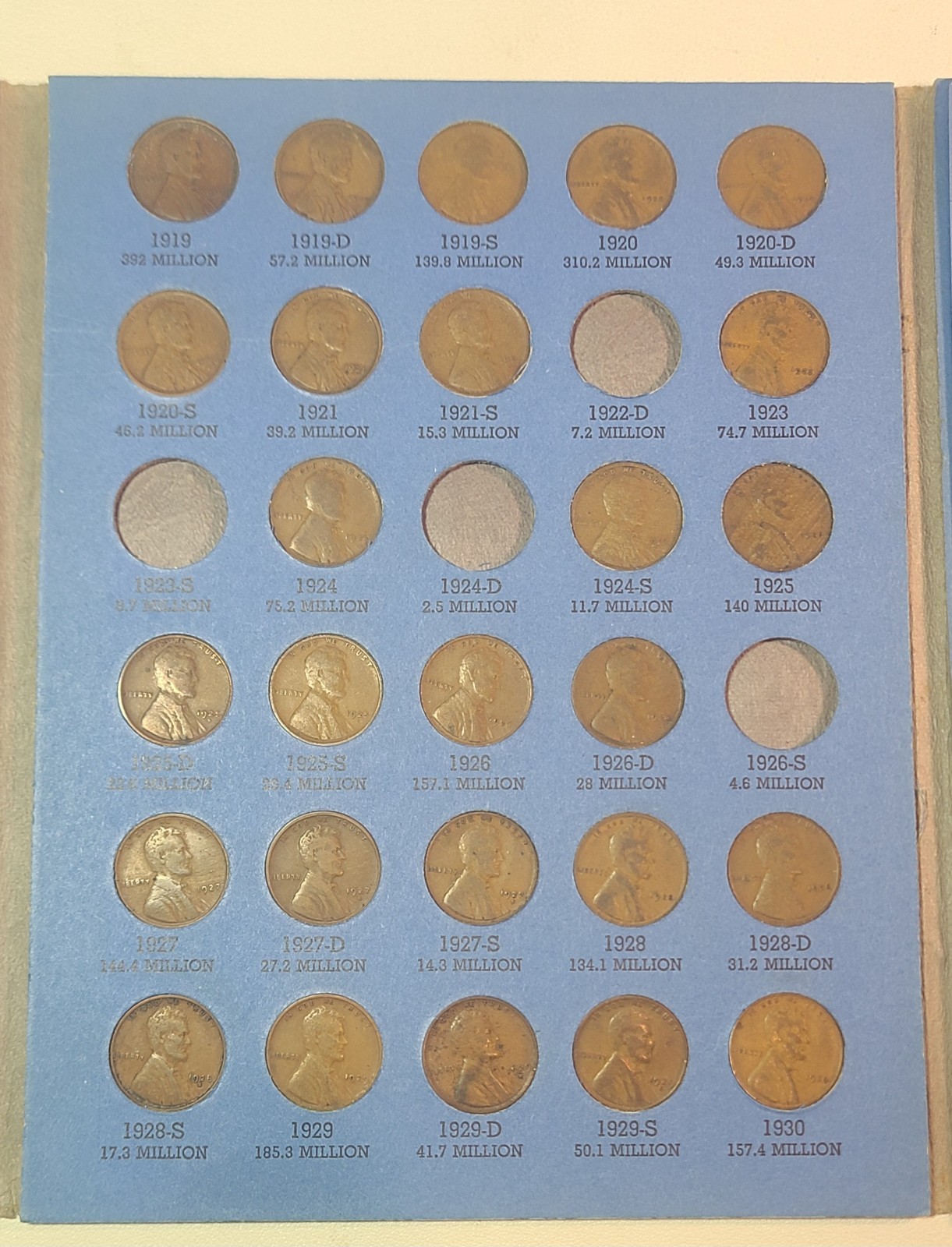1909-1940 Lincoln Head Wheat Cent Set – 75/89 Complete