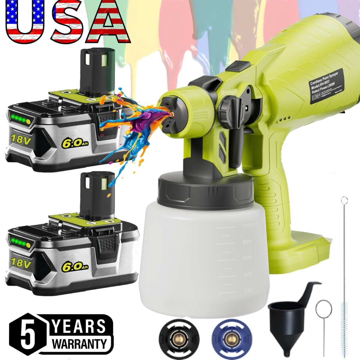 Effortless Painting Tool: Cordless Sprayer Compatible with Ryobi Battery Packs