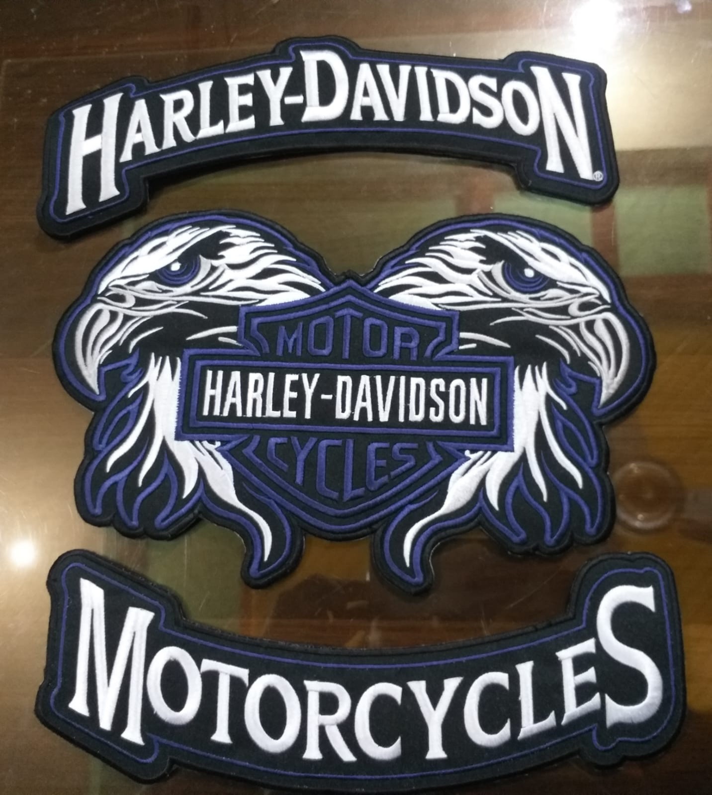 Harley Davidson Motorcycle 3-in-1 Double Eagle Patch Set Blue Embroidered