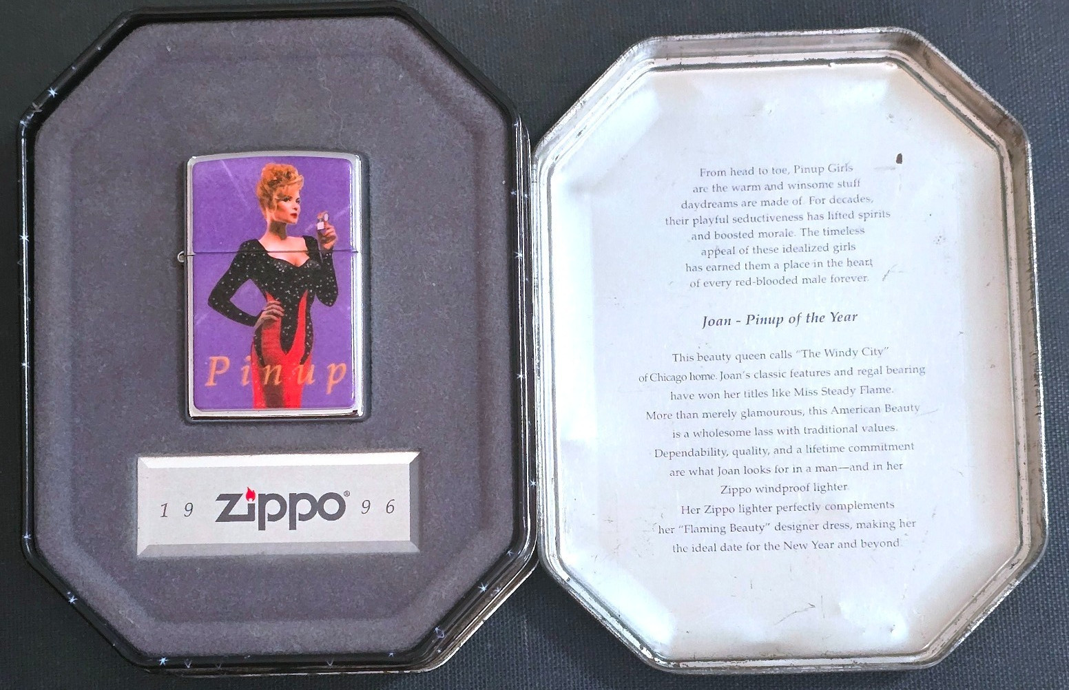 Vintage Zippo Pinup Girl Collectible Lighter 1996 Tin