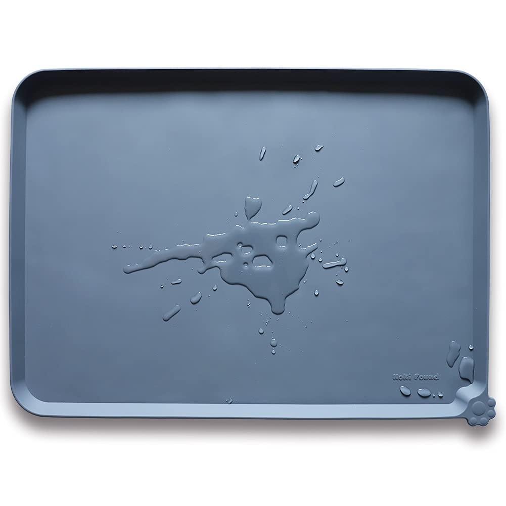 Hoki Found X-Large Silicone Non Slip Pet Dog Cat Bowl Mats - 28” x 20”, Gray
