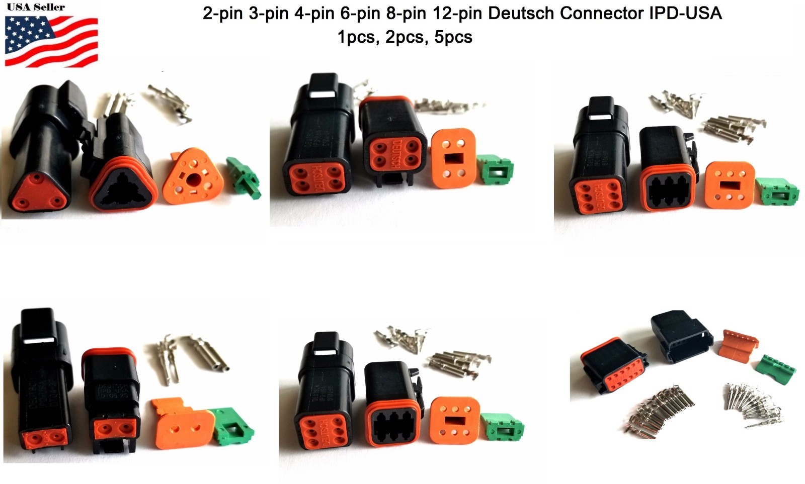 Deutsch 2,3,4,6,8,12 Pin Connector  Housing, Seals Crimp Terminals,14-16 AWG