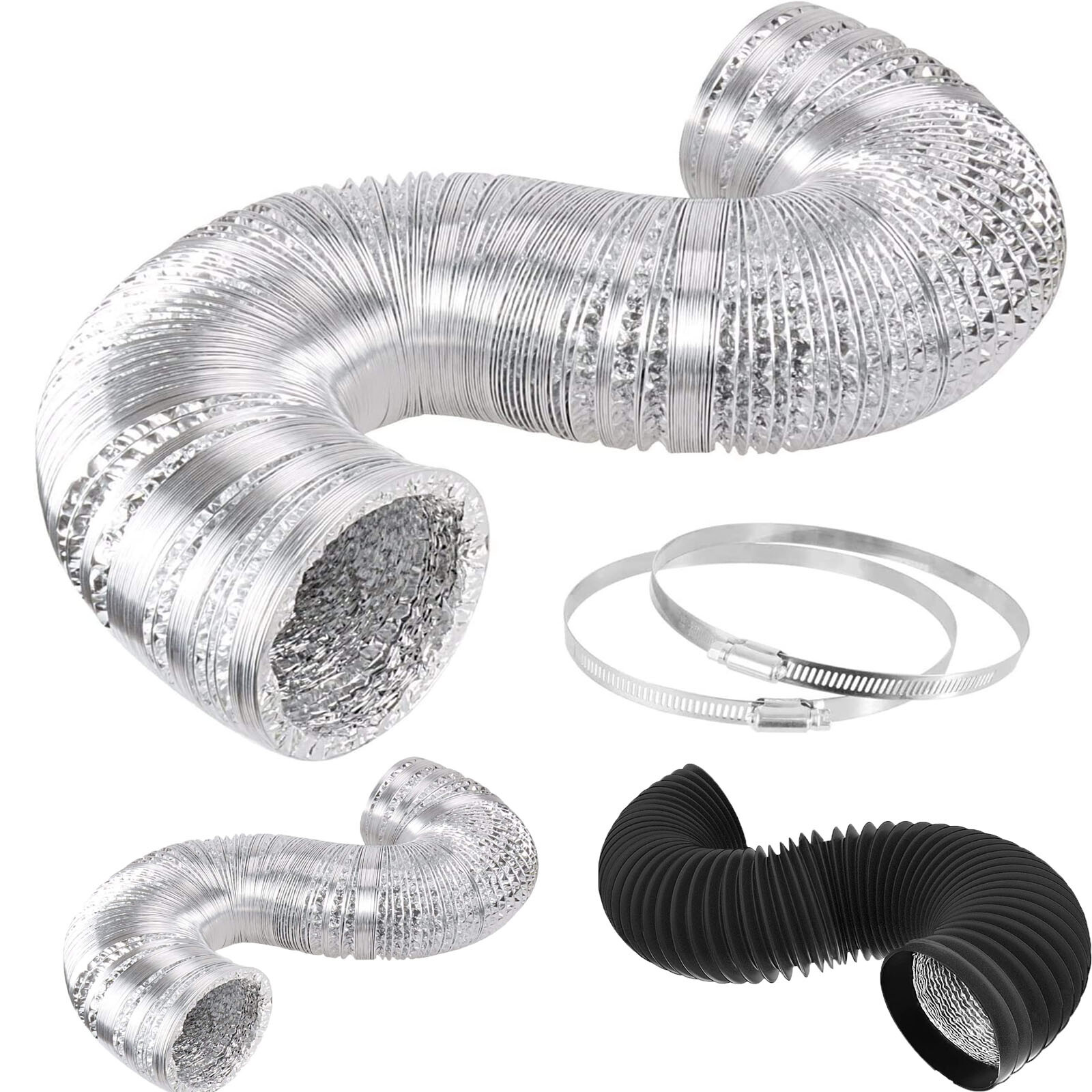 4/6/8 Inch Aluminum Ducting Dryer Vent Hose HVAC Exhaust Foil Non-Insulated