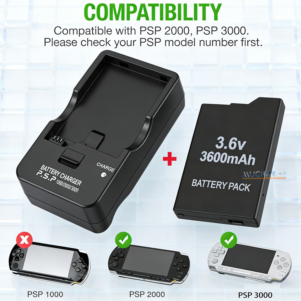 For OEM Battery charger & 3600mAh Rechargeable For PSP 2000 3000 3001 Game