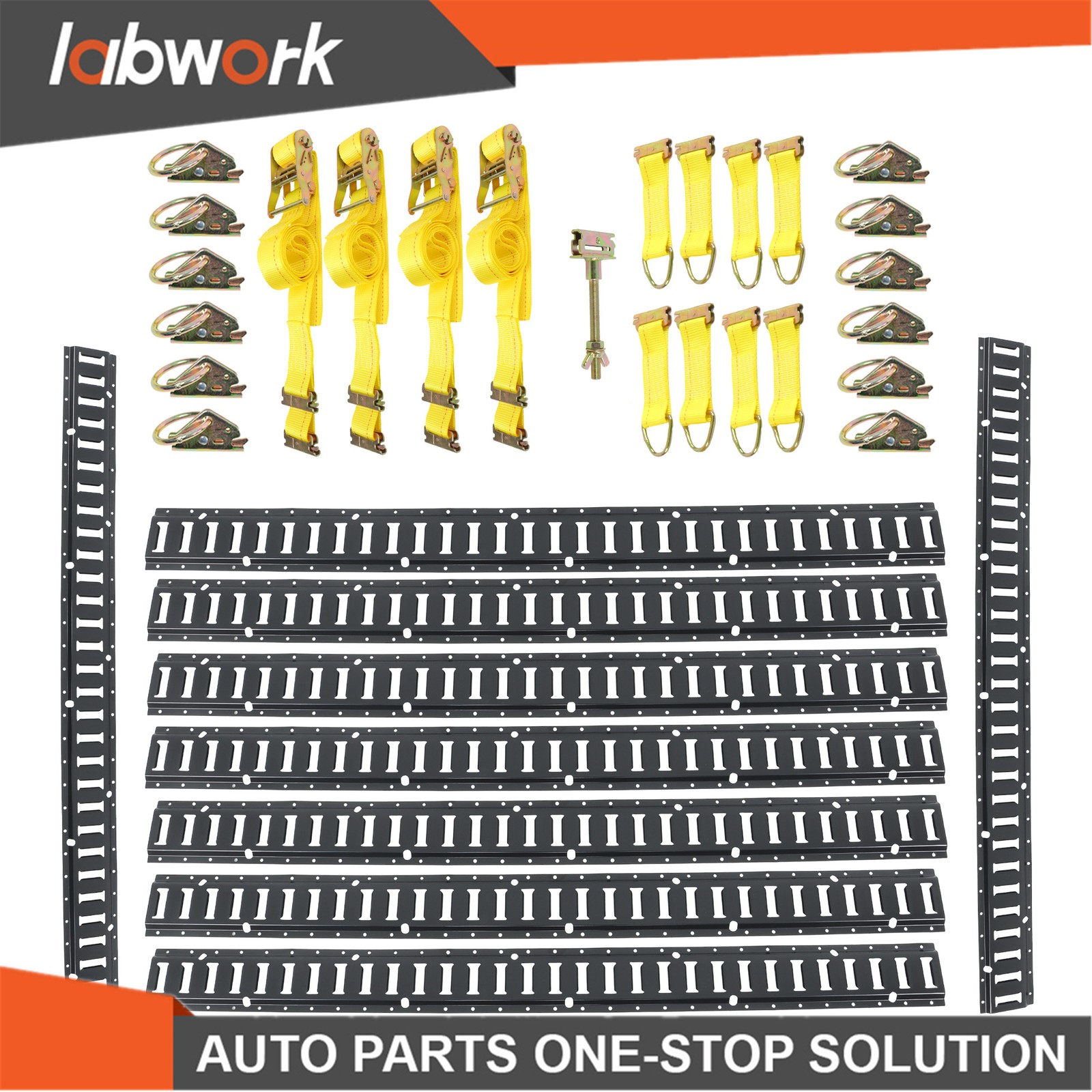 Labwork 8 Steel 5' E Track Rails 12 O-Rings 8 D-Ring 4×12‘ Ratchet Straps