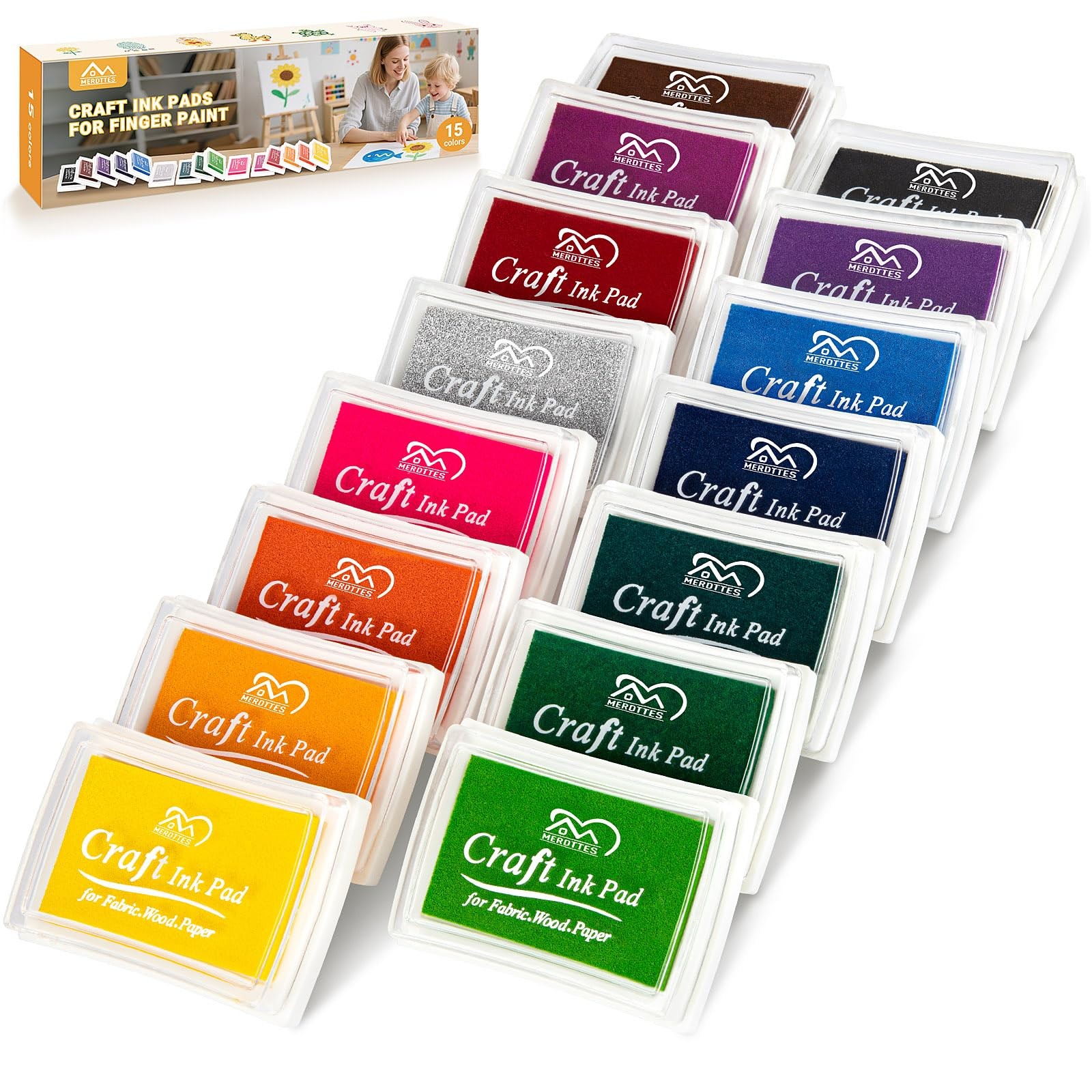MERDTTES 15 Colors Craft Ink Pads, Washable Finger Pads 15 PCS, 15