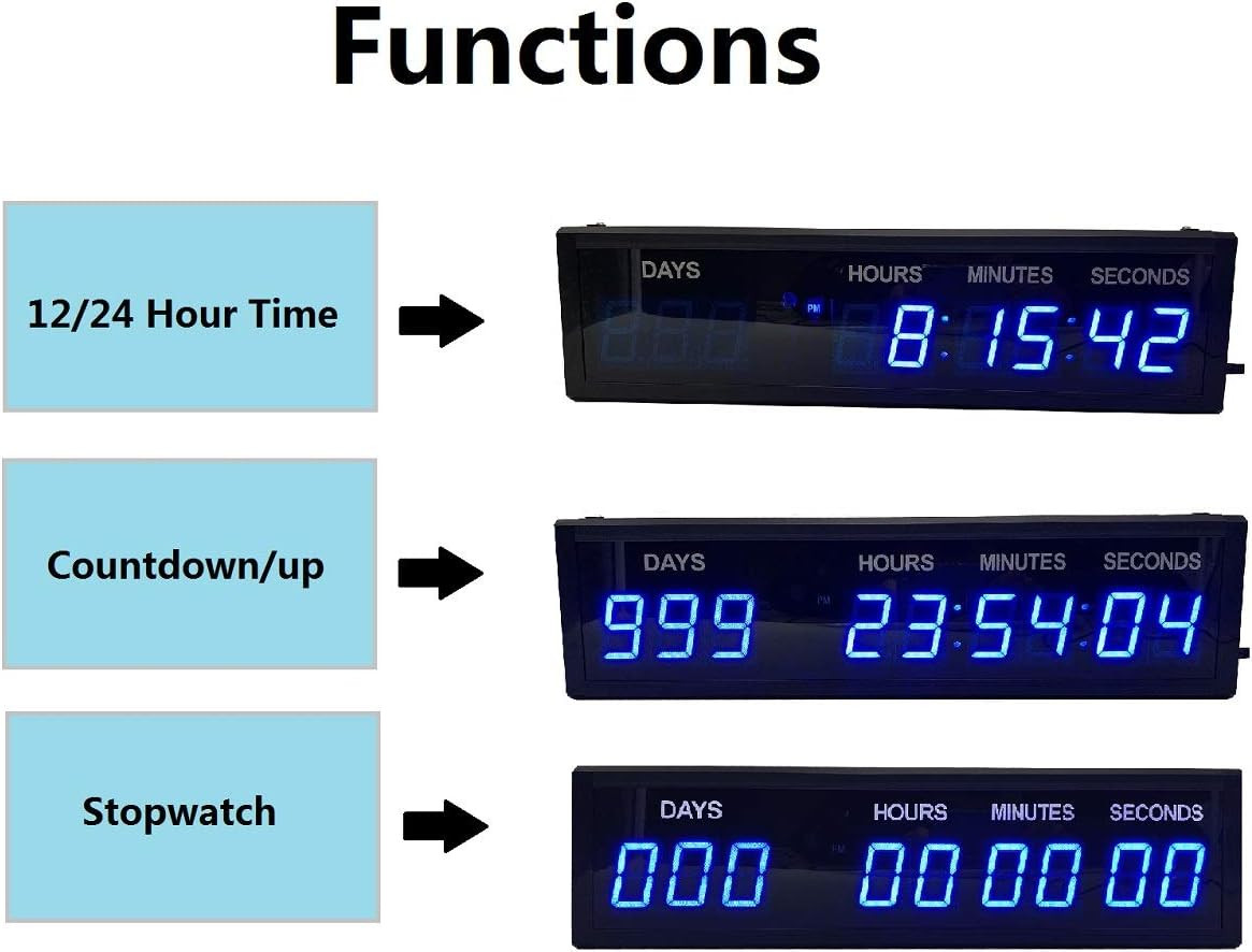 Blue 1.8 9Digits Large LED Countdown Count Up Days Clock with Remote Christm