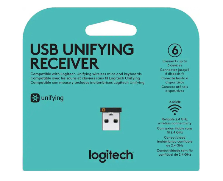 Logitech USB Unifying Receiver, 2.4 GHz Wireless Technology, USB Plug Compatible