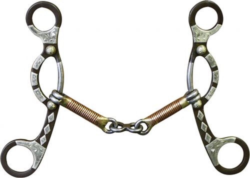 Brown steel SLIDING GAG BIT w/ 5 1/2" three piece mouth 7" cheeks Silver accents