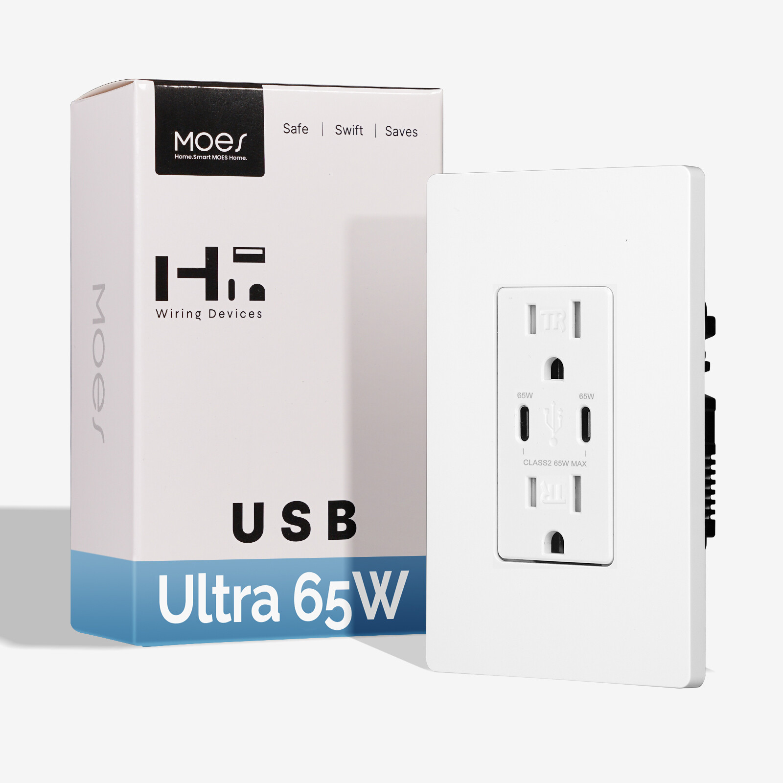 MOES Wall Electrical Outlet 65W 2 USB Type C PD Fast Charging Receptacle 15/20A