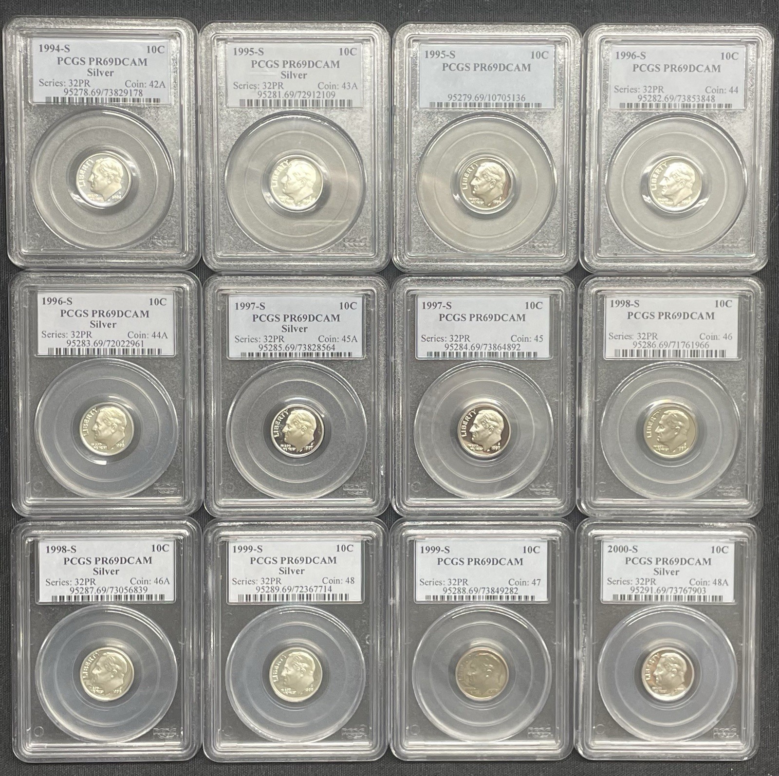 Lot Of 60 Roosevelt Dimes, PCGS Graded, Silver Dimes, 1948-2006