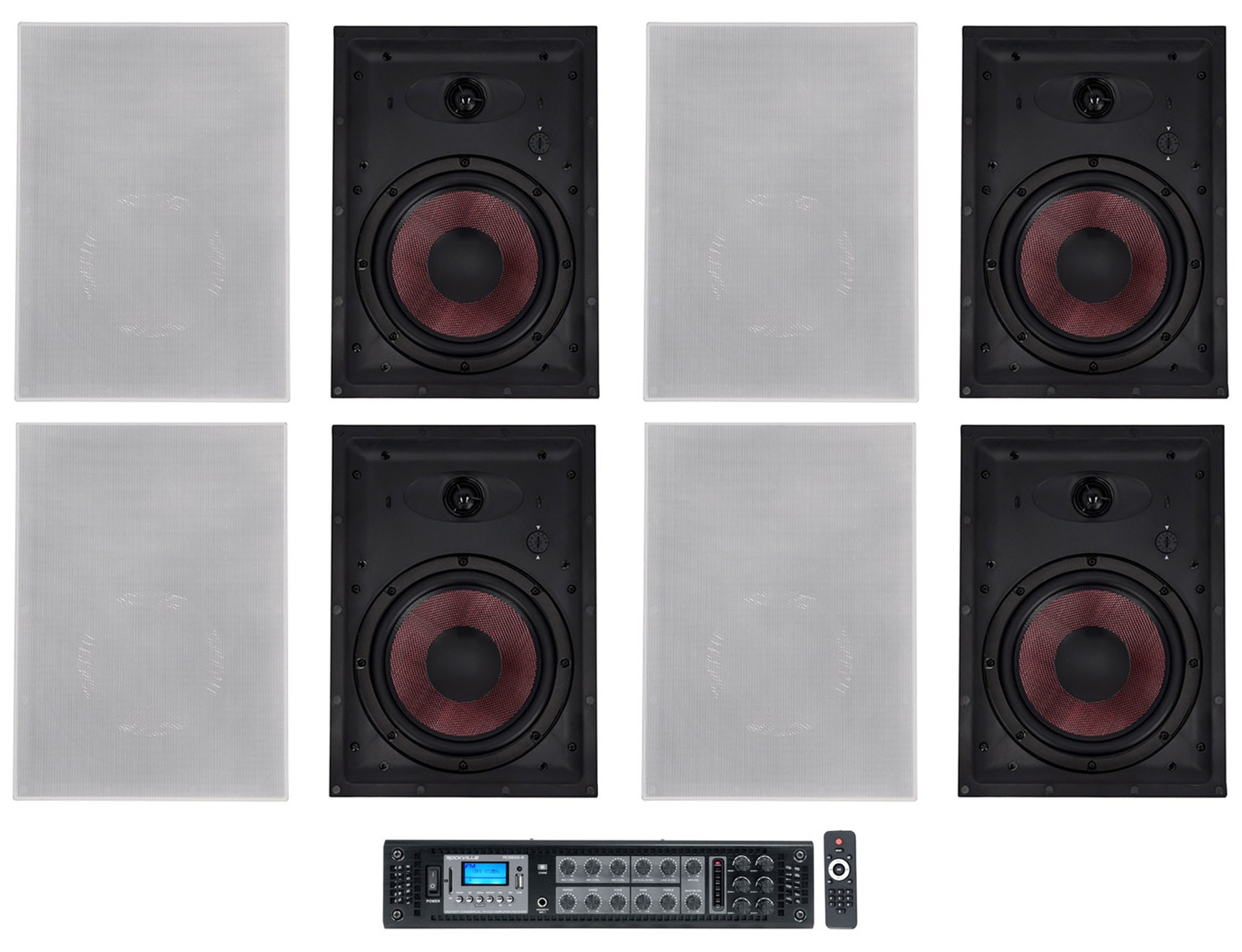(8) Rockville WA870 8" 70V Commercial/Restaurant In-Wall Speakers+Receiver Amp