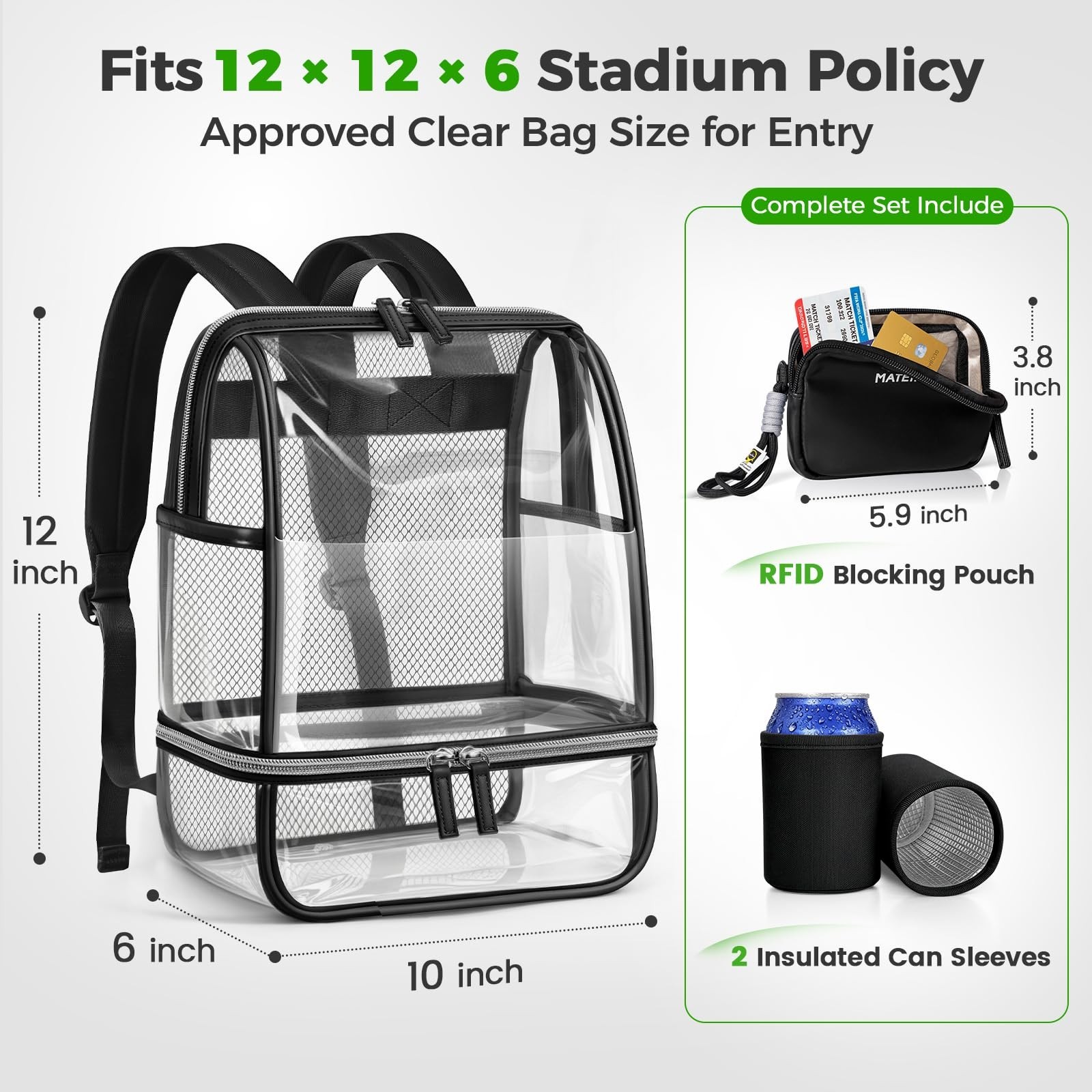 MATEIN CLASSIC TPU Clear Backpack Stadium Approved, Dual-Layer Clear Stadium ...