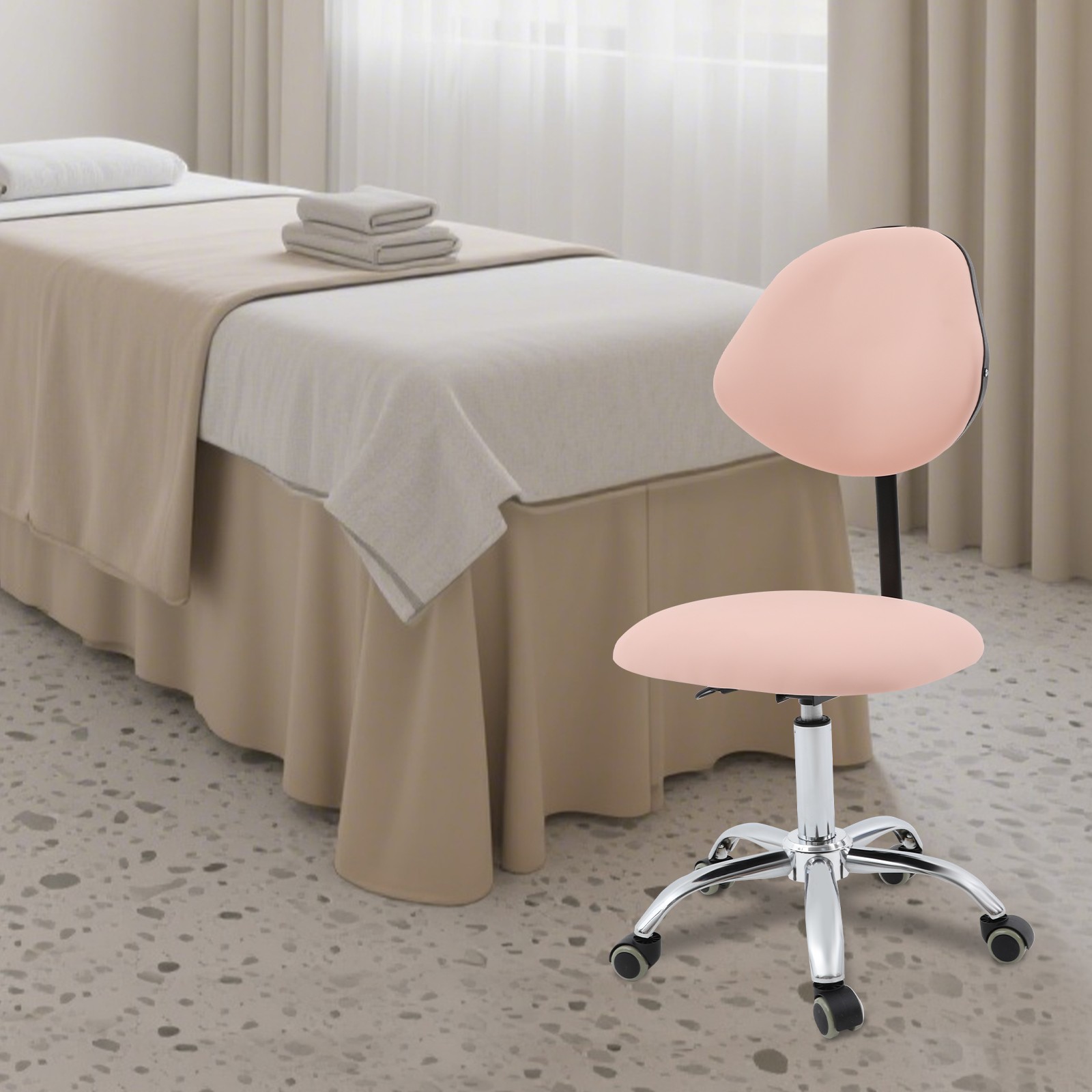 Ergonomic Rolling Stool Chair w/Backrest, Adjustable Saddle Chair Stool w/Wheels