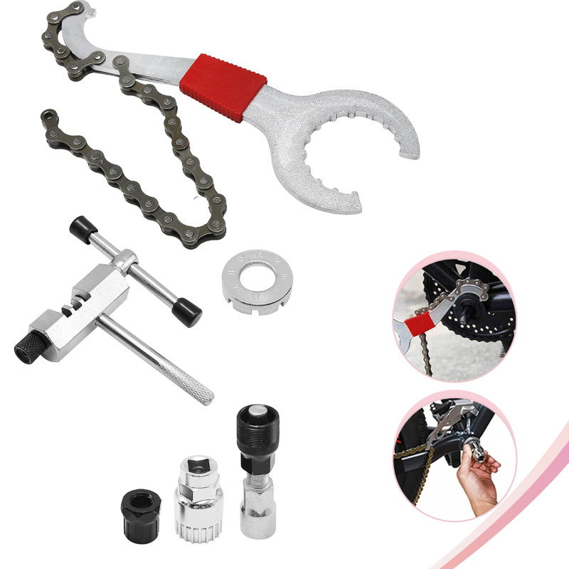 6 PCS Bike Repair Tool Kit Crank Chain Cutter Extractor Bracket Freewheel Puller