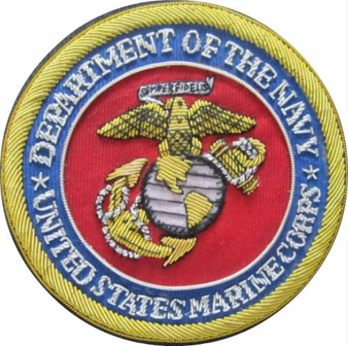 US DEPARTMENT OF NAVY - UNITED STATES MARINE CORP HAND EMBROIDERED BULLION BADGE