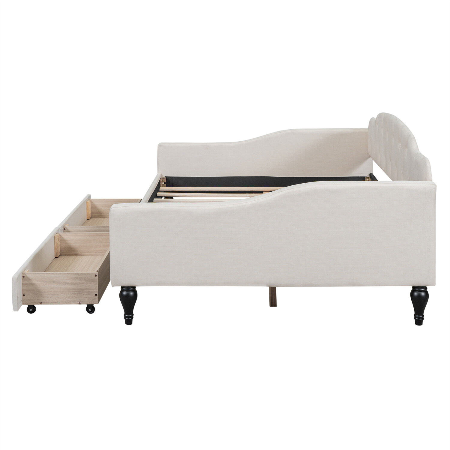Full Size Daybed Upholstered Bed Frame Sofa Bed with 2 Storage Drawer Beige US