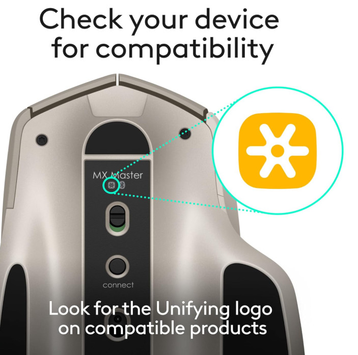 Logitech USB Unifying Receiver, 2.4 GHz Wireless Technology, USB Plug Compatible