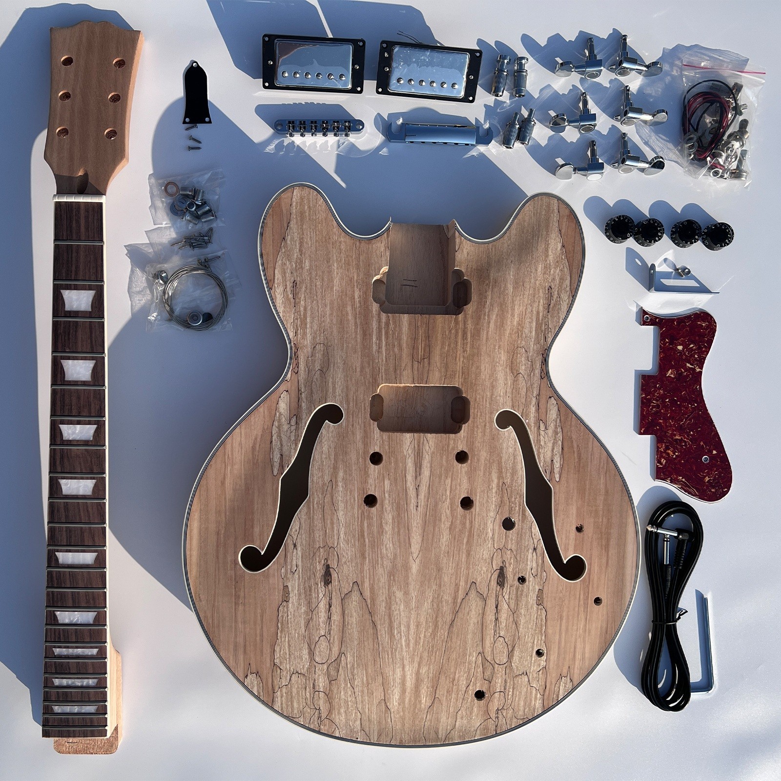 DIY Electric Guitar Kits Hollow Mahogany Neck Spalted Maple Top FREE SHIP