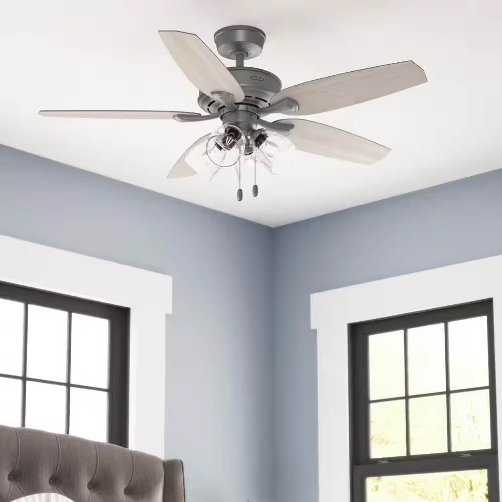 Channing 52 In. Hunter Express Indoor Matte Silver Ceiling Fan with Light Kit In
