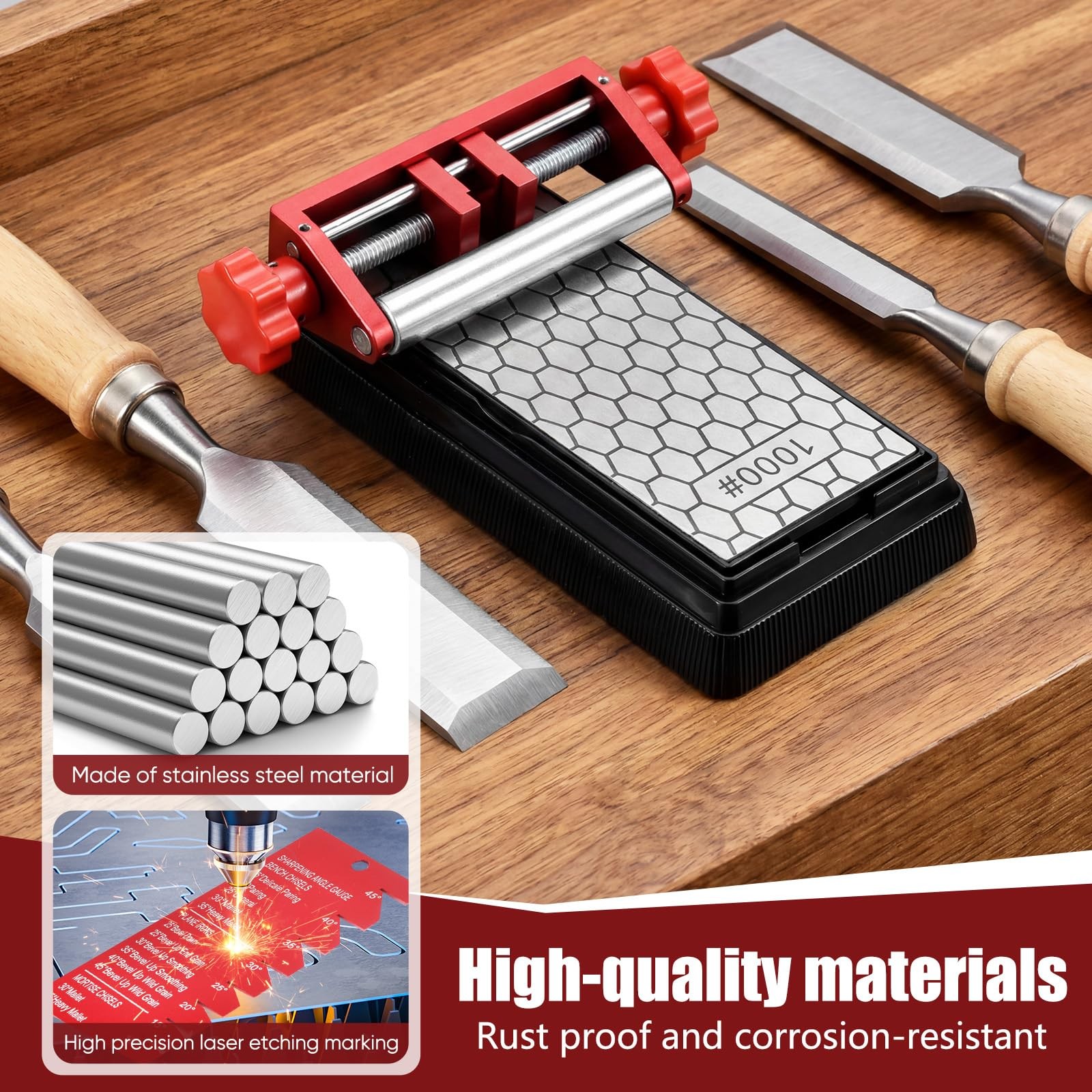 Precision Chisel Sharpening Jig & Guide Angle Gauge Kit W/ Diamond Stone Jzmds
