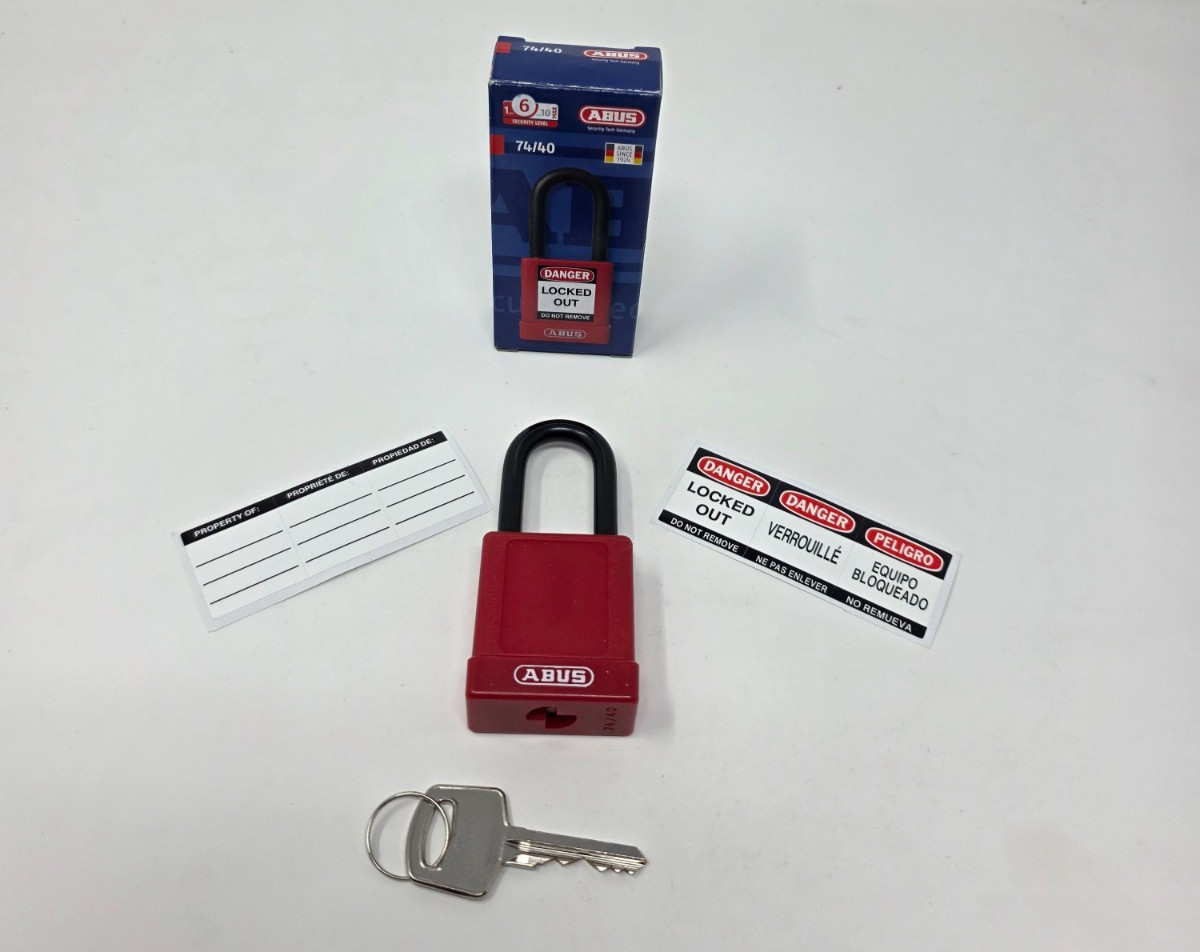NOS Lot of 6 Abus 74/40 Red Lockout Tag Out LOTO Padlock with Key & labels.