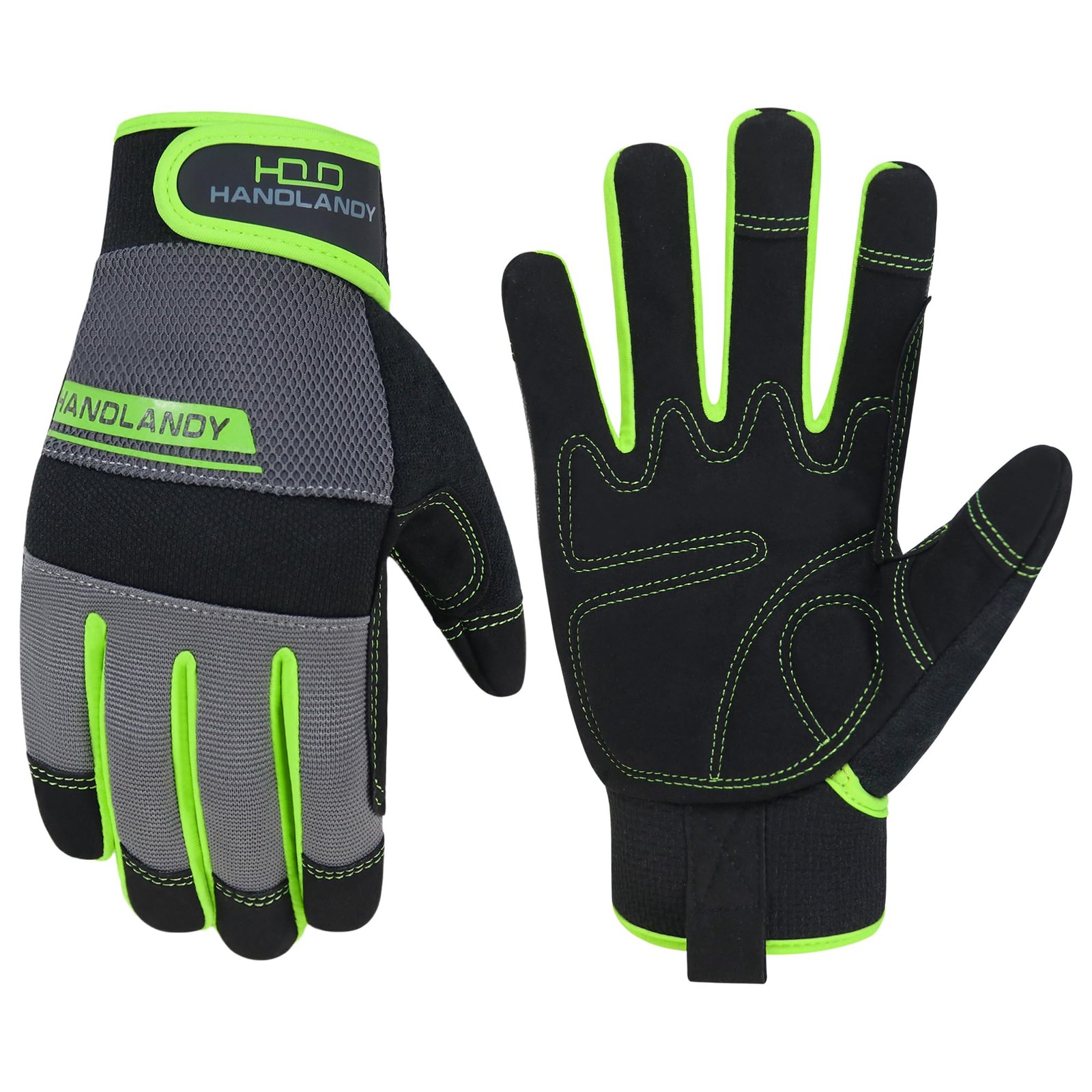 HANDLANDY Work Gloves Mens & Women, Utility Safety Large, Green (1 Pair)
