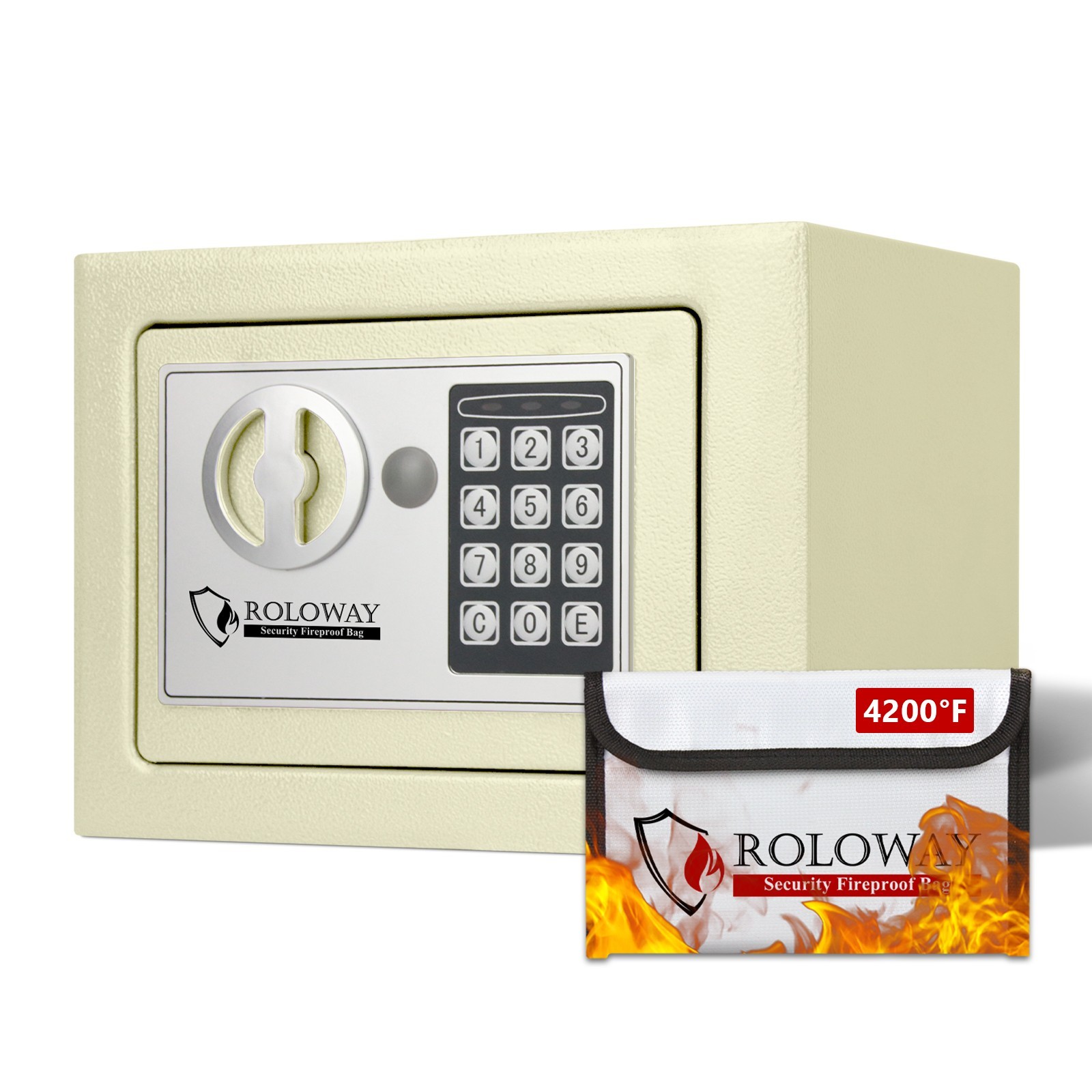 0.23cu ft Home Digital Safe with Free Fireproof Bag for Valuables White