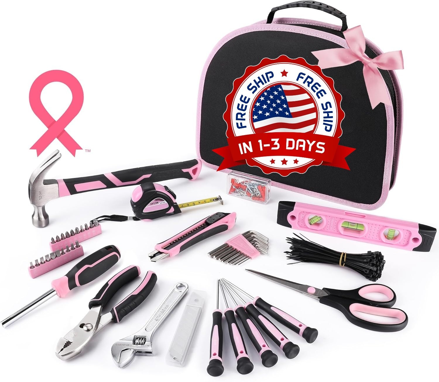 Juego De 236 Piezas, Kit De Herramientas Para El Hogar Con Estuche Rosa, Ide NEW