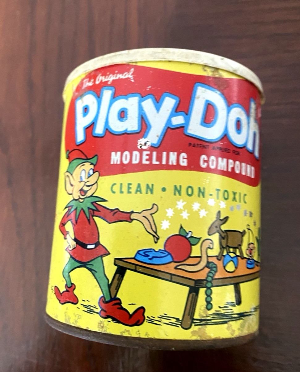 1959 Play-Doh Can White Lid Rainbow Crafts 8 oz EMPTY Vintage