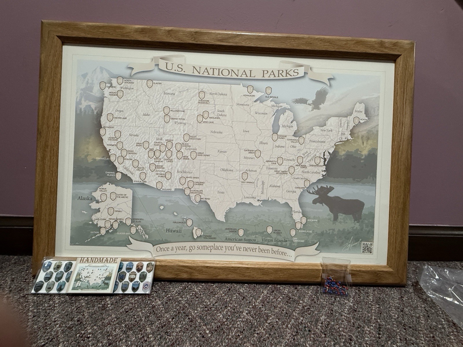 US National Parks Framed and Matted Wall Map