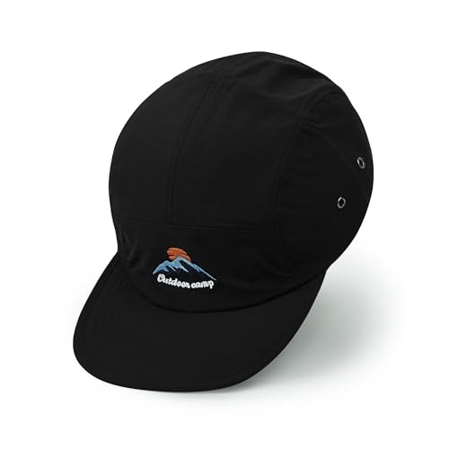 Quick Dry 5 Panel Hat, Moisture-Wicking Water-Resistant One Size Dfb3-black
