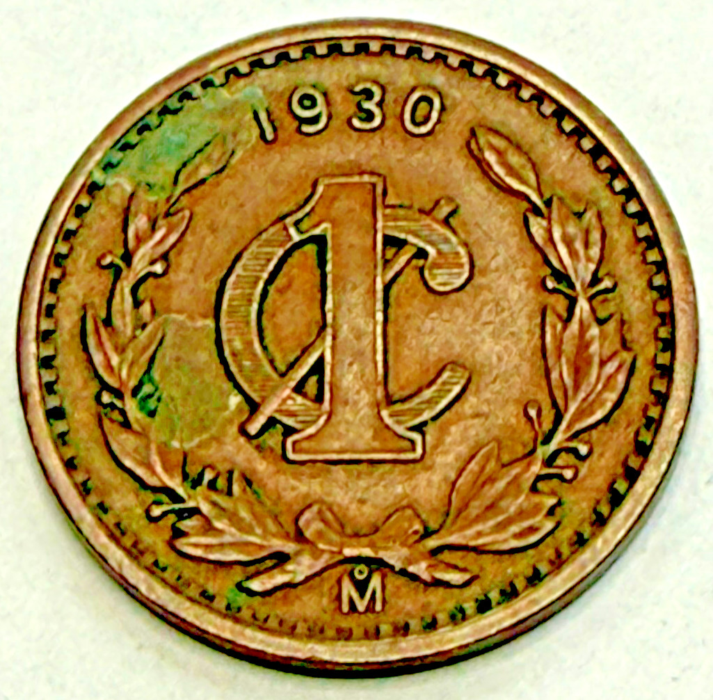 1930 Mexico 1 One Uno Centavo 1c Estado Unidos Mexicanos Bronze Coin