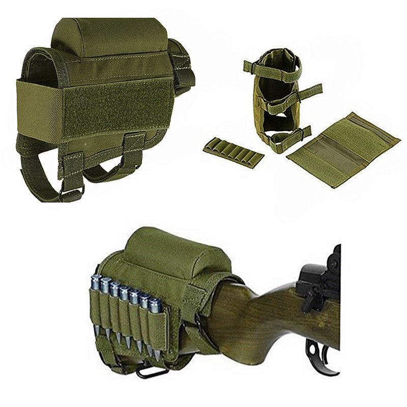 Tactical Rifle Buttstock Cheek Rest Shotgun Ammo Shell Mag Carrier Pouch Holder