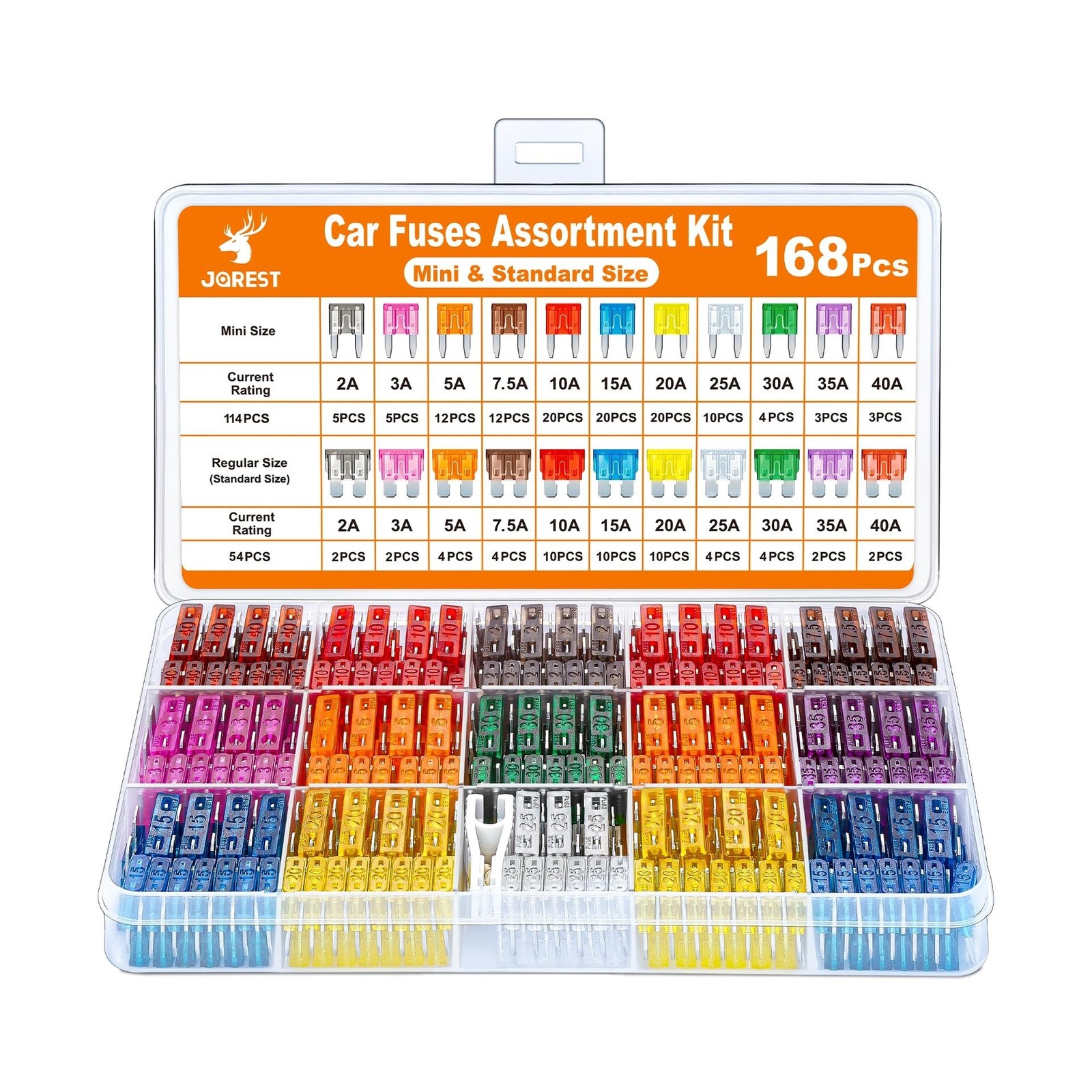 Car Fuses 168 Pcs, JOREST Assortment Kit, 114 Mini Blade Fuses Automotive + 5...