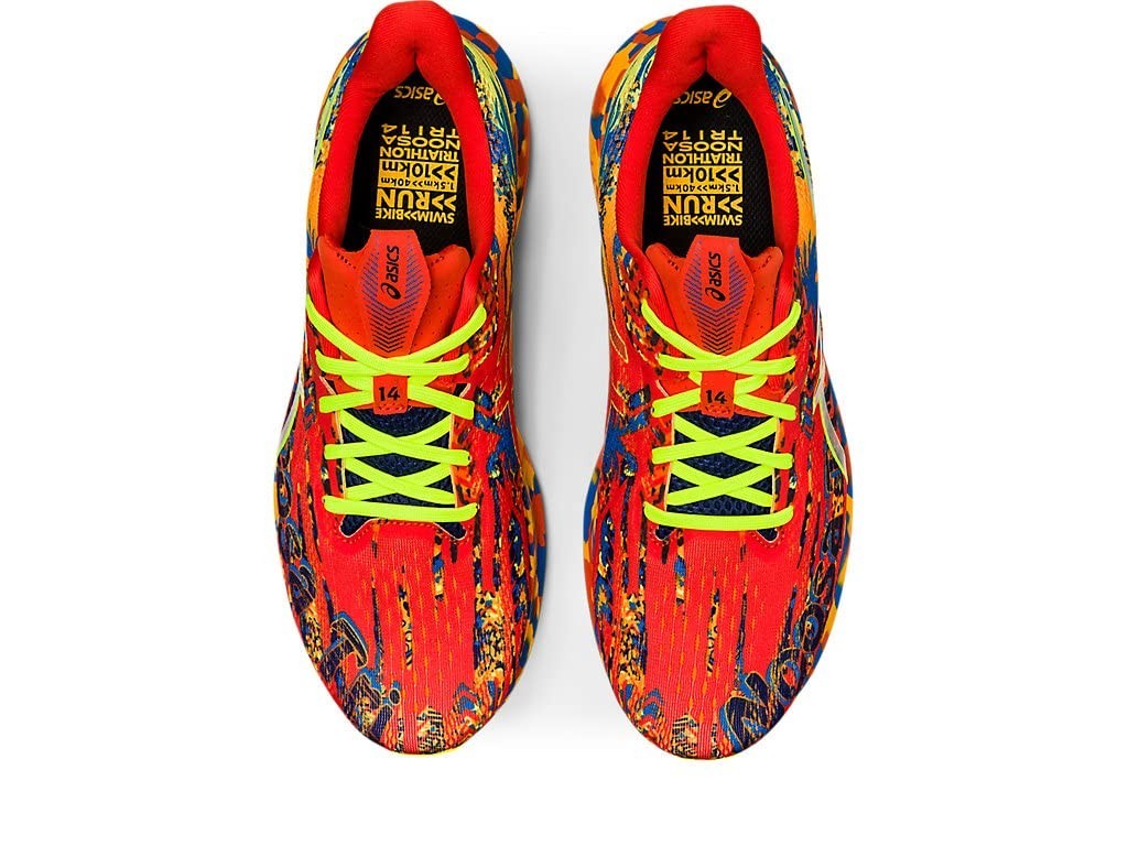 ASICS Men's Noosa TRI 14 Running Shoes, US 12 , Cherry Tomato/Safety Yellow
