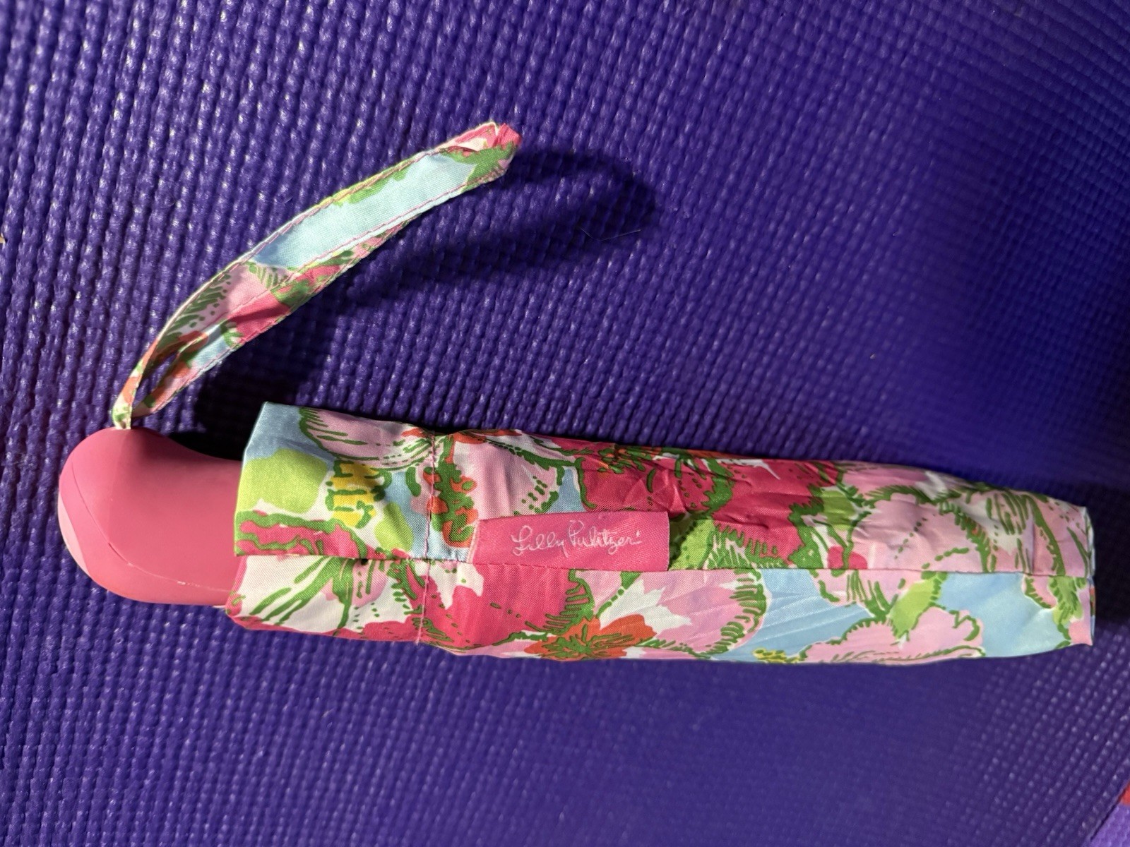 Lilly Pulitzer Pink Floral Umbrella Compact  Easy Button Open  Close * Fast Ship