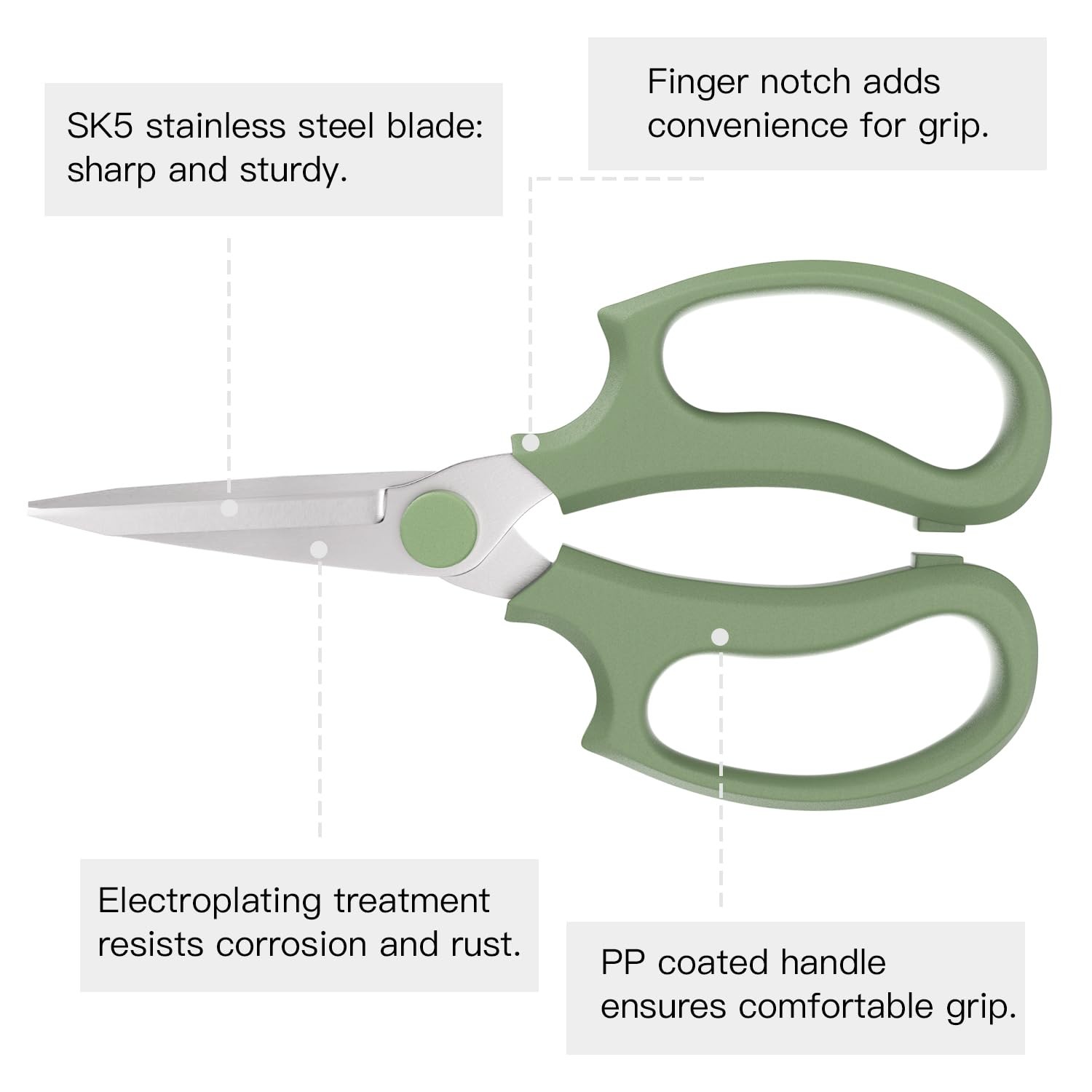 Housolution Flower Scissors, Strong Floral 3 Pack, Pointed-avocado Green