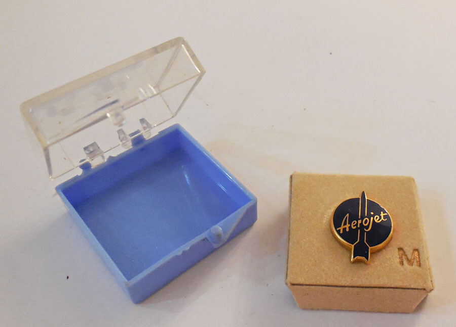 VINTAGE Aerojet Pin in Original Box Aerospace NASA USAF Space Age Rocket